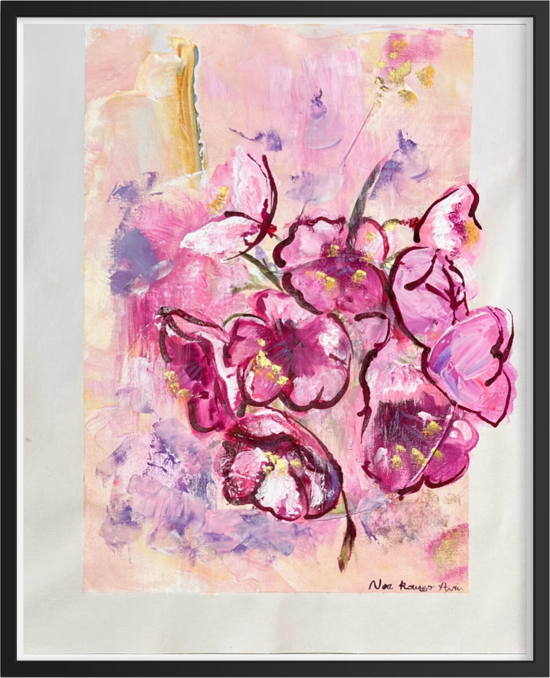 Cherry Blossom Memories, acrylic on canvas, 40 × 50 cm, abstract painting by Noa Rousso Aviv