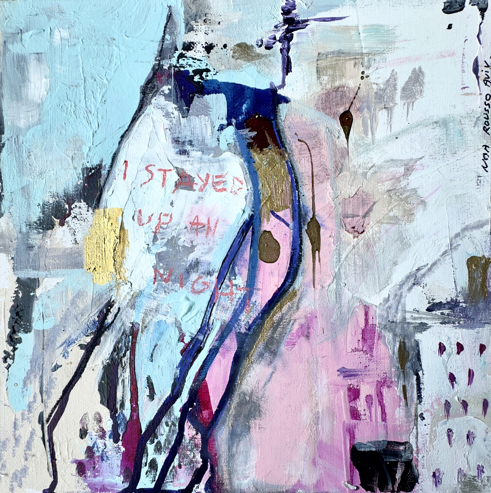 Sleepless Nights - Stay Up All Night, acrylic on canvas board, 30 × 30 cm, abstract painting by Noa Rousso Aviv