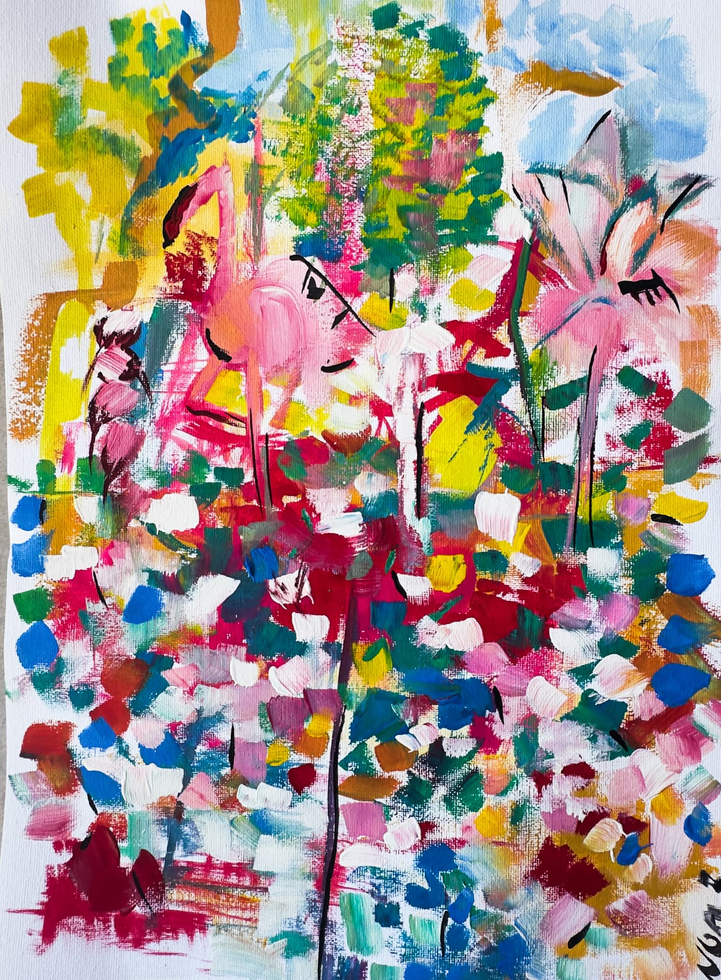Happy Place, gouache on canvas, 30 × 41 cm, abstract painting by Noa Rousso Aviv