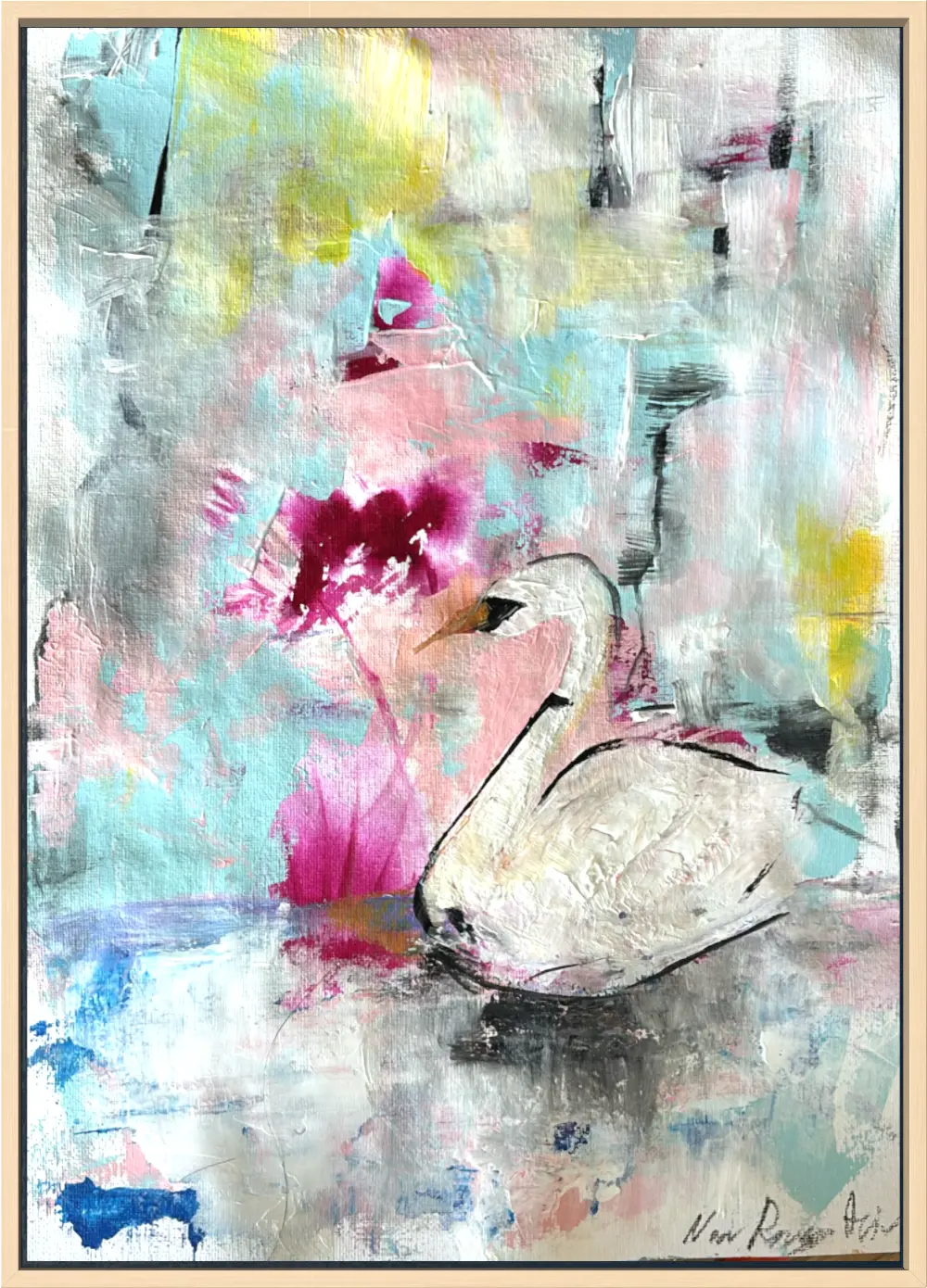 Swan Lake, acrylic on canvas, 30 × 41 cm, abstract painting by Noa Rousso Aviv