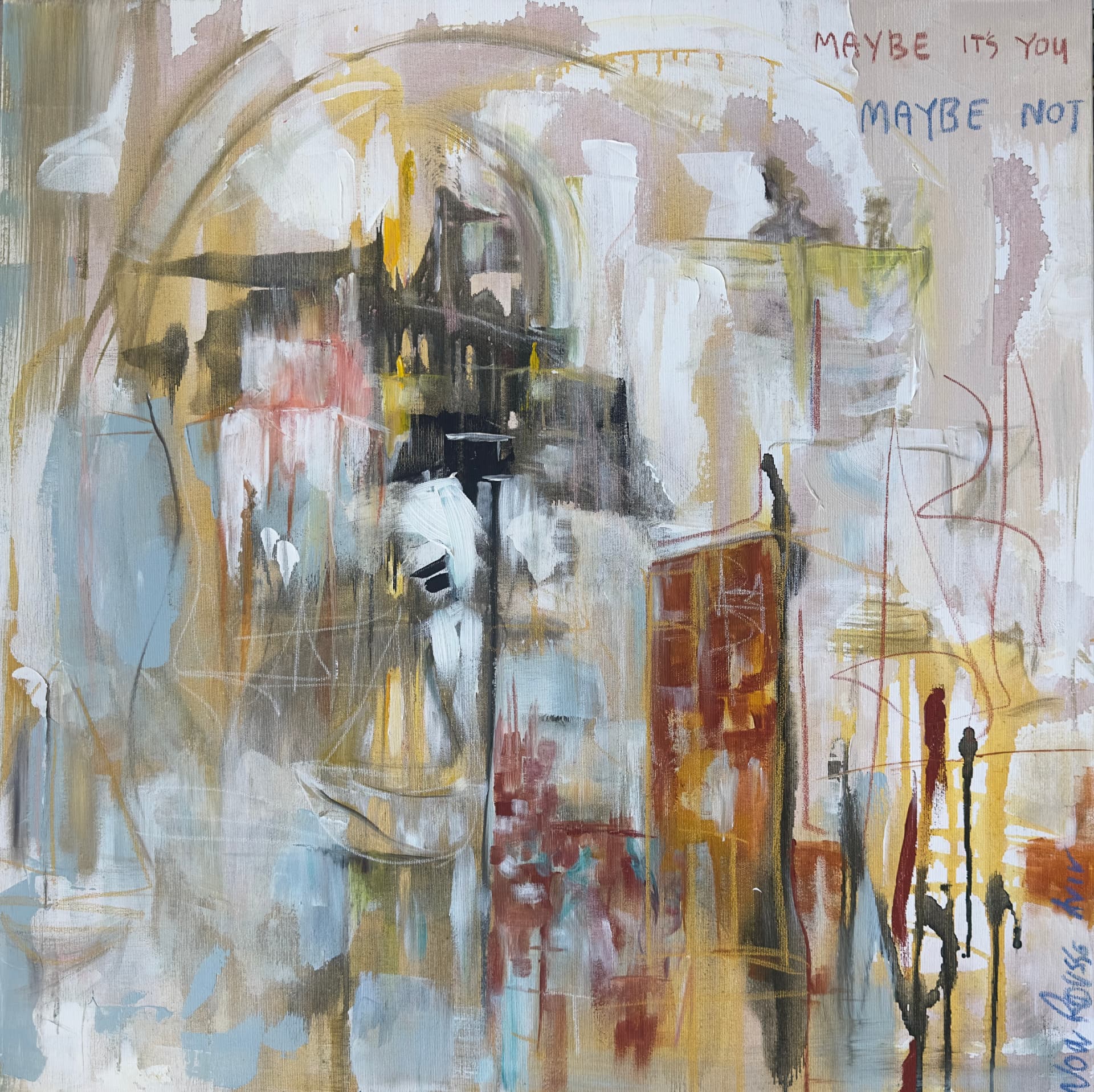 Maybe, mixed media on canvas, 80 × 80 cm, abstract painting by Noa Rousso Aviv
